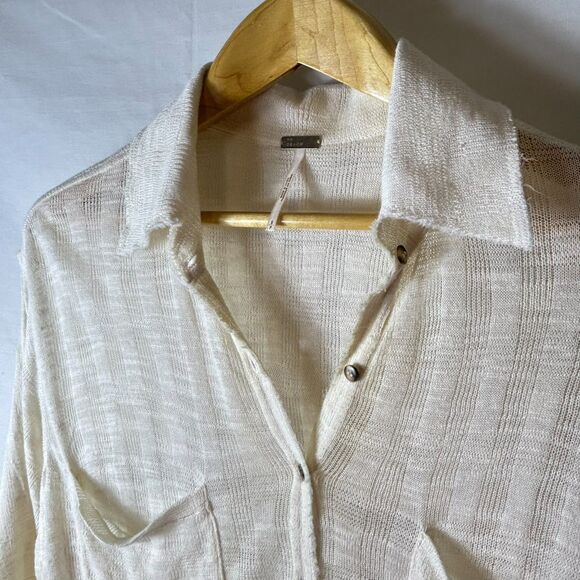 Free People Beach Ivory Textured Gauze Long Sleeve Button Up Shirt Size S - Picture 3 of 14